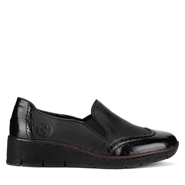 Półbuty Rieker. Czarne półbuty wsuwane Rieker, bez wzorów, bez obcasa, na płaskiej podeszwie. Za 329.99 zł.