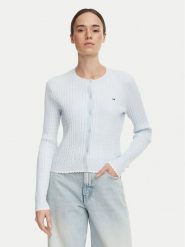 Tommy Jeans Kardigan DW0DW23458 Niebieski jasny Regular Fit. Niebieskie swetry Tommy Jeans, s, bez wzorów, z jeansu, bez ramiączek. Za 409.99 zł.