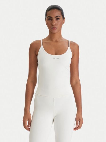 Guess Top V6RP14 KD952 Écru Slim Fit. Białe topy Guess, xs, z aplikacjami, z syntetyku, bez kołnierzyka, bez ramiączek. Za 126.99 zł.