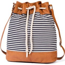Worek shopper w paski bonprix niebiesko-biało-koniakowy w paski. Shopper bag marki DOMYOS. Za 89.99 zł.