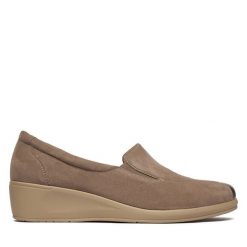 Półbuty Caprice. Brązowe półbuty wsuwane Caprice, bez wzorów, bez obcasa, na koturnie. Za 339.99 zł.