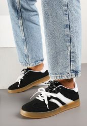 Czarno-Białe Sneakersy Kultowe Tenisówki z Imitacji Zamszu Firlevi. Czarne trampki Born2be, z aplikacjami, z jeansu, eleganckie, bez zapięcia. W wyprzedaży za 76.49 zł.