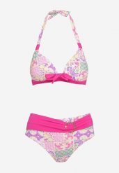 Fuksjowo-Beżowe Bikini z Ozdobnym Wzorem i Paskiem z Klamrą na Figach Uptella. Czerwone bikini Born2be, bez wzorów. W wyprzedaży za 67.99 zł.