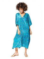 Aller Simplement Kaftan w kolorze niebieskim rozmiar: 34-40. Niebieskie sukienki Aller Simplement, bez wzorów, z wiskozy, bez kołnierzyka, bez ramiączek, maxi. Za 73.76 zł.