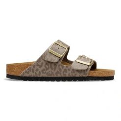 BIRKENSTOCK Arizona SYN Leo Gray Taupe Klapki damskie. Szare klapki Birkenstock, bez wzorów, eleganckie, bez obcasa, bez zapięcia. Za 399.99 zł.