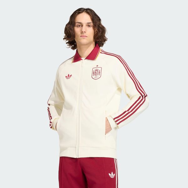 Wyjazdowa bluza reprezentacyjna Hiszpania. Białe bluzy adidas, l, bez wzorów, z bawełny, klasyczne, bez ramiączek, bez kaptura. Za 533.60 zł.