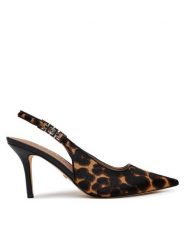Guess Sandały FLTNSH LEP05 Brązowy. Brązowe sandały Guess, z aplikacjami, ze skóry, bez obcasa, na szpilce, bez zapięcia. Za 679.99 zł.