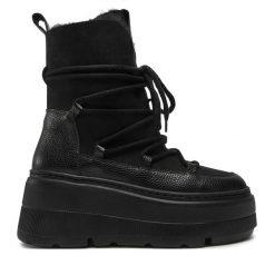 Trzewiki R.Polański. Czarne botki R.Polański, bez wzorów, bez obcasa, na koturnie, bez zapięcia. Za 439.99 zł.