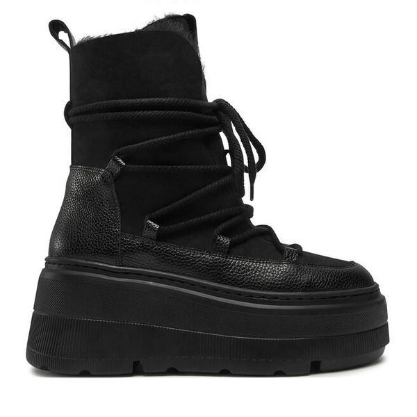 Trzewiki R.Polański. Czarne botki R.Polański, bez wzorów, bez obcasa, na koturnie, bez zapięcia. Za 439.99 zł.