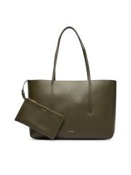 Calvin Klein Torebka Foil Logo Tote W/Pouch LV04F3274G Zielony ciemny. Zielone shopper bag Calvin Klein, bez wzorów, ze skóry, bez dodatków. Za 649.99 zł.