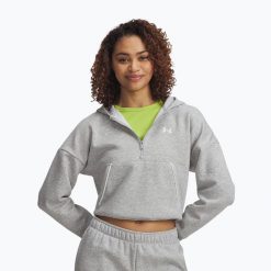 Bluza Under Armour Rival Fleece Piped HZ Hoodie. Szare bluzy Under Armour, bez wzorów, sportowe, bez ramiączek, bez kaptura. Za 219.99 zł.