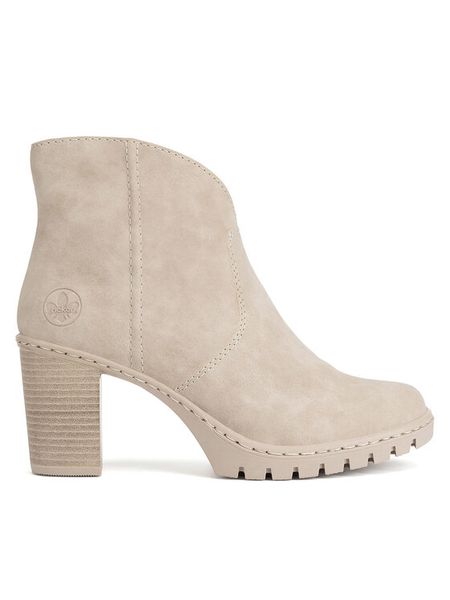 Rieker Botki Y2553-60 Beżowy. Brązowe botki Rieker, bez wzorów, z materiału, bez obcasa, na słupku, bez zapięcia. Za 279.99 zł.