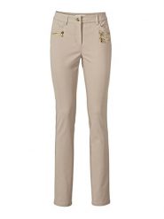 Heine Spodnie w kolorze beżowym rozmiar: 21. Brązowe spodnie materiałowe Heine, bez wzorów, z materiału. Za 106.38 zł.