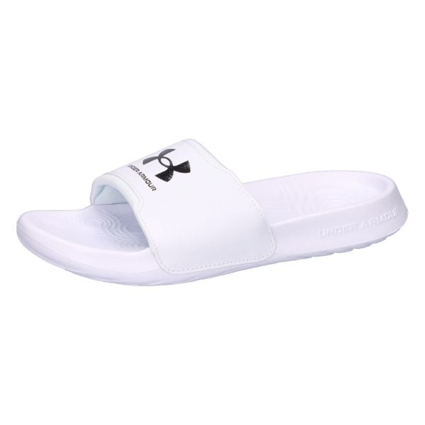 Klapki damskie Under Armour Ignite Select. Białe klapki Under Armour, bez wzorów, z materiału, sportowe, bez obcasa, bez zapięcia. Za 179.50 zł.