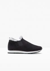 Sneakersy wsuwane z ociepleniem. Czarne buty sportowe lifestyle bonprix, na zimę, bez wzorów, sportowe, bez zapięcia. Za 109.99 zł.