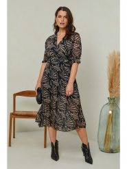 Curvy Lady Sukienka w kolorze czarno-beżowym rozmiar: 48/50. Brązowe sukienki Curvy Lady, bez wzorów, z tkaniny, klasyczne, bez kołnierzyka, bez ramiączek, midi. Za 127.65 zł.