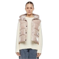 Kurtka bez rękawów z kapturem z recyklingu dla kobiet Urban Classics Sherpa. Czerwone kurtki Urban Classics, bez wzorów, z puchu, eleganckie, z kapturem. Za 254.90 zł.