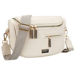 Saszetka damska ze skóry ekologicznej w jasnobeżowym kolorze, zamykana suwakiem - Peterson. Brązowe nerki i saszetki Peterson, bez wzorów, ze skóry ekologicznej, bez dodatków. Za 87.99 zł.