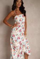 Różowa Rozkloszowana Sukienka z Wiskozą w Kwiatowy Wzór Nalivie. Czerwone sukienki Renee, na imprezę, l, bez wzorów, z wiskozy, eleganckie, bez kołnierzyka, bez ramiączek, maxi, rozkloszowane. W wyprzedaży za 79.99 zł.