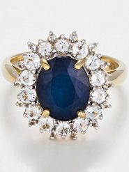 DIAMANTA Złoty pierścionek "Soleil Bleu" z topazami i szafirem rozmiar: 49. Niebieskie pierścionki DIAMANTA, z szafirem, złote. Za 2,152.46 zł.