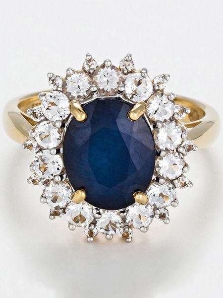 DIAMANTA Złoty pierścionek "Soleil Bleu" z topazami i szafirem rozmiar: 49. Niebieskie pierścionki DIAMANTA, z szafirem, złote. Za 2,152.46 zł.