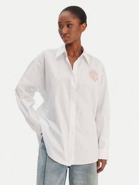 HUGO Koszula Elisana B 50552146 Biały Oversize. Białe bluzy Hugo, bez wzorów, z bawełny, bez kołnierzyka, bez ramiączek. Za 449.99 zł.