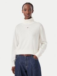 Tommy Jeans Golf Essetnial DW0DW23361 Biały Relaxed Fit. Białe swetry Tommy Jeans, m, bez wzorów, z bawełny, bez ramiączek. Za 369.99 zł.