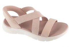 Sandały damskie, Slip-Ins: Go Walk Flex Sandal - Glimmer Up. Czerwone sandały Skechers, bez wzorów, z materiału, sportowe, bez obcasa, bez zapięcia. Za 279.99 zł.