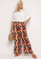 Czarno-Pomarańczowe Szerokie Spodnie Boho z Wysokim Stanem i Gumką w Pasie Letviana. Czarne jeansy Born2be, na lato, xl, bez wzorów, z jeansu, boho, z podwyższonym stanem. Za 79.99 zł.