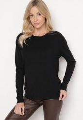 Czarny Sweter o Prostym Kroju z Bawełną Savandelle. Czarne swetry Born2be, uniwersalny, bez wzorów, z bawełny, eleganckie, bez ramiączek. W wyprzedaży za 42.49 zł.