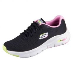 Buty do chodzenia damskie Skechers Arch Fit Infinity Cool. Czarne buty treningowe Skechers, bez wzorów, z gumy, bez zapięcia, trekkingowe. Za 409.99 zł.