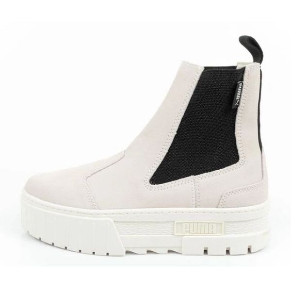 Buty Puma Mayze Chelsea Suede 382829 02 beżowe beżowy. Brązowe botki bez wzorów, z gumy, bez obcasa, bez zapięcia. Za 466.73 zł.