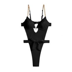 Strój kąpielowy z łańcuszkami na lato plaża basen Rut. Czarne stroje jednoczęściowe Intica, bez wzorów, z materiału, eleganckie. Za 169.00 zł.