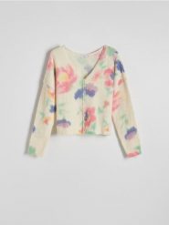 Wzorzysty kardigan - wielobarwny. Swetry Reserved, l, bez wzorów, z dzianiny, bez ramiączek. W wyprzedaży za 109.99 zł.