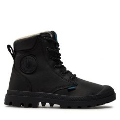 Trapery Palladium. Czarne traperki Palladium, bez wzorów, sportowe, bez obcasa, bez zapięcia. Za 879.99 zł.