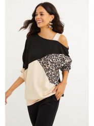 Cool and sexy Bluza w kolorze czarno-beżowym rozmiar: S. Brązowe bluzy Cool and sexy, s, bez wzorów, z bawełny, bez ramiączek, bez kaptura. Za 88.02 zł.