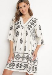 Czarno-Biała Wiskozowa Sukienka ze Wzorem Boho Frisana. Czarne sukienki Born2be, na co dzień, l, bez wzorów, z materiału, boho, bez kołnierzyka, bez ramiączek, midi. Za 89.99 zł.