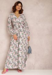 Jasnoniebieska Sukienka Katiphae. Niebieskie sukienki Renee, l, z aplikacjami, z materiału, bez kołnierzyka, bez ramiączek, maxi, kopertowe. W wyprzedaży za 63.99 zł.