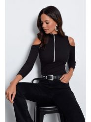 Happiness Istanbul Bluzka w kolorze czarnym rozmiar: M. Czarne bluzki Happiness Istanbul, m, bez wzorów, bez kołnierzyka, bez ramiączek. Za 63.95 zł.