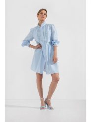 Josephine & Co Sukienka w kolorze błękitnym rozmiar: 38. Niebieskie sukienki Josephine & Co, na co dzień, bez wzorów, z bawełny, bez kołnierzyka, bez ramiączek, midi, proste. Za 256.09 zł.