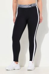 Damskie Legginsy paski kieszenie wysoki stan elastyczny pas. Czarne legginsy Ulla Popken, bez wzorów, z elastanu, sportowe. Za 239.99 zł.