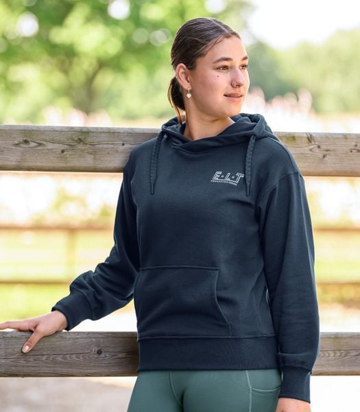 Bluza damska z kapturem ELT Strasbourg. Niebieskie bluzy ELT, l, bez wzorów, z bawełny, z kapturem, do jazdy konnej. Za 218.50 zł.