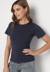 Granatowy Klasyczny T-shirt z Bawełny Lorali. Niebieskie t-shirty Born2be, m, bez wzorów, z bawełny, klasyczne, bez kołnierzyka, bez ramiączek. W wyprzedaży za 25.49 zł.