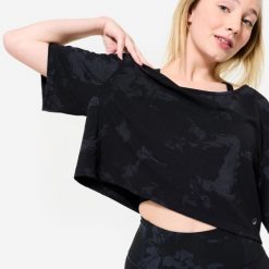 Koszulka do tańca modern jazz damska Starever crop top. Czarne topy STAREVER, l, bez wzorów, z elastanu, eleganckie, bez kołnierzyka, bez ramiączek. Za 59.99 zł.
