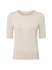 Marie Lund sweter z krótkim rękawem Kobiety drobna dzianina beżowy, S. Brązowe swetry Marie Lund, s, z aplikacjami, z dzianiny, bez ramiączek. Za 149.95 zł.