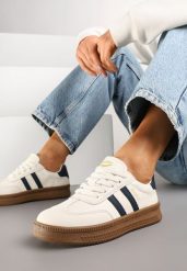 Beżowo-Granatowe Sneakersy Sportowe z Ozdobnymi Paskami i Przeszyciami Wenilan. Brązowe buty sportowe lifestyle Renee, bez wzorów, z jeansu, eleganckie, bez zapięcia. W wyprzedaży za 83.99 zł.