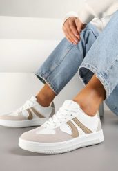 Biało-Beżowe Sneakersy Klasyczne Tenisówki Setinora. Białe trampki Renee, bez wzorów, z jeansu, eleganckie, bez zapięcia. W wyprzedaży za 75.99 zł.