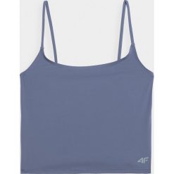 Crop top do jogi damski. Niebieskie topy 4f, xs, bez wzorów, z dzianiny, bez kołnierzyka, bez ramiączek. Za 79.99 zł.