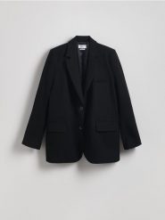 Jednorzędowa marynarka oversize - czarny. Czarne marynarki i żakiety Reserved, l, bez wzorów, z tkaniny, bez ramiączek. Za 199.99 zł.