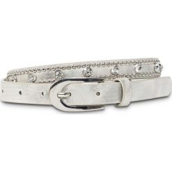 Pasek z ćwiekami i sztrasami bonprix srebrny kolor - metaliczny. Paski marki bonprix. Za 24.99 zł.